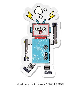 distressed sticker of a cute cartoon broken robot