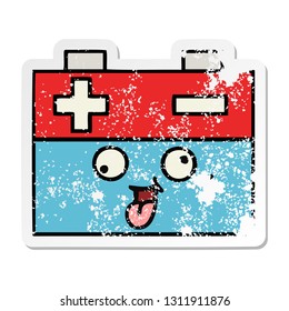 distressed sticker of a cute cartoon car battery