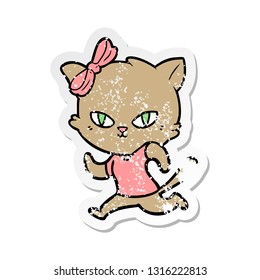 distressed sticker of a cute cartoon cat jogging