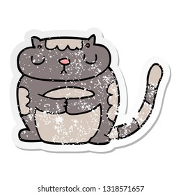 distressed sticker of a cute cartoon cat