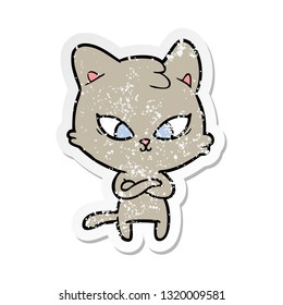 distressed sticker of a cute cartoon cat