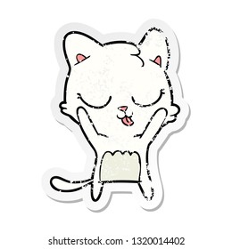 distressed sticker of a cute cartoon cat