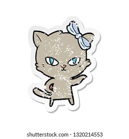 distressed sticker of a cute cartoon cat