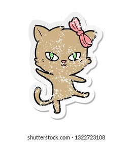 distressed sticker of a cute cartoon cat