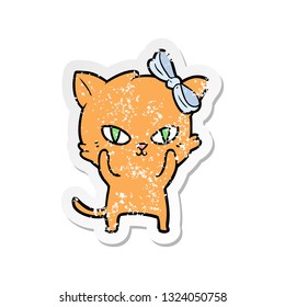distressed sticker of a cute cartoon cat