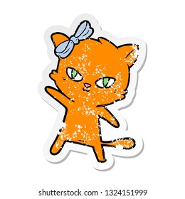 distressed sticker of a cute cartoon cat