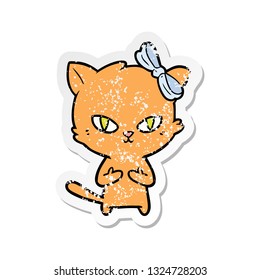 distressed sticker of a cute cartoon cat