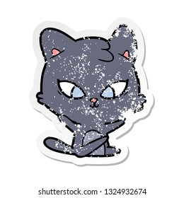 distressed sticker of a cute cartoon cat