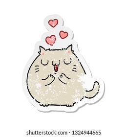 distressed sticker of a cute cartoon cat in love