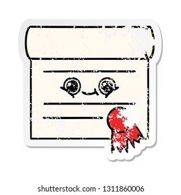 distressed sticker of a cute cartoon certificate