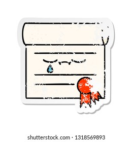 distressed sticker of a cute cartoon certificate