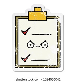 distressed sticker of a cute cartoon check list