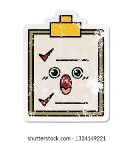 distressed sticker of a cute cartoon check list