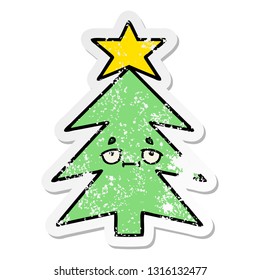distressed sticker of a cute cartoon christmas tree