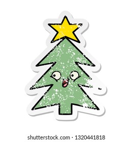 distressed sticker of a cute cartoon christmas tree
