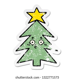 distressed sticker of a cute cartoon christmas tree