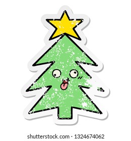 distressed sticker of a cute cartoon christmas tree