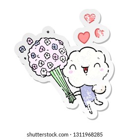distressed sticker of a cute cartoon cloud head creature