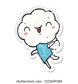 distressed sticker of a cute cartoon cloud head creature