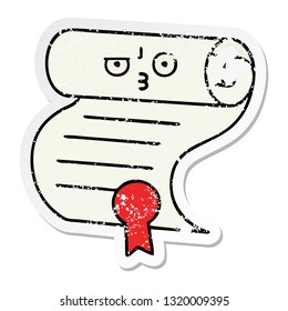 distressed sticker of a cute cartoon contract