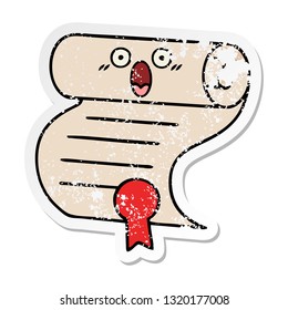 distressed sticker of a cute cartoon contract