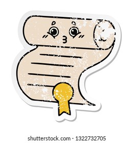 distressed sticker of a cute cartoon contract
