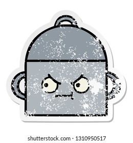 distressed sticker of a cute cartoon cooking pot