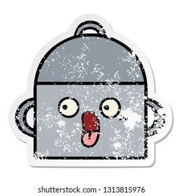 distressed sticker of a cute cartoon cooking pot