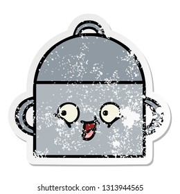 distressed sticker of a cute cartoon cooking pot