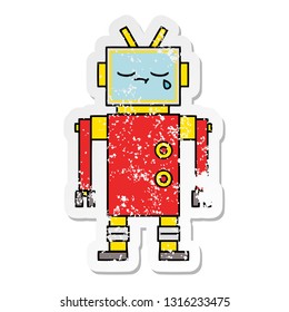 distressed sticker of a cute cartoon crying robot