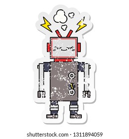 distressed sticker of a cute cartoon dancing robot