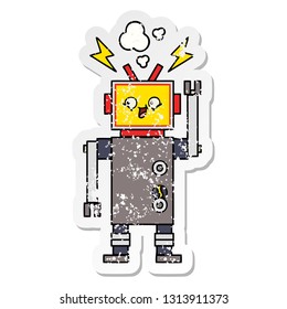 distressed sticker of a cute cartoon dancing robot