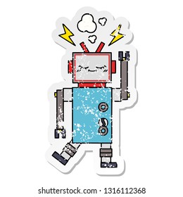 distressed sticker of a cute cartoon dancing robot
