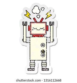 distressed sticker of a cute cartoon dancing robot
