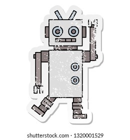 distressed sticker of a cute cartoon dancing robot