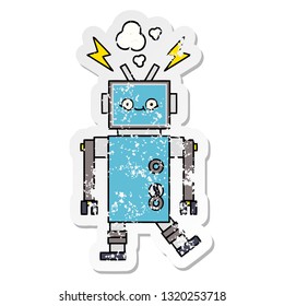 distressed sticker of a cute cartoon dancing robot