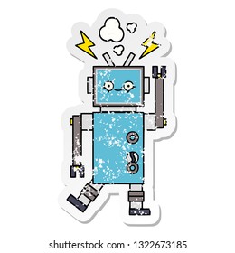 distressed sticker of a cute cartoon dancing robot