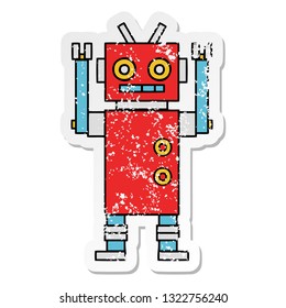 distressed sticker of a cute cartoon dancing robot