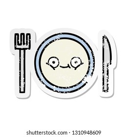 distressed sticker of a cute cartoon dinner plate