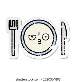 distressed sticker of a cute cartoon dinner plate