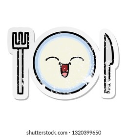 distressed sticker of a cute cartoon dinner plate