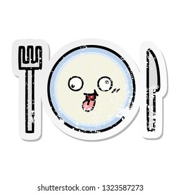 distressed sticker of a cute cartoon dinner plate