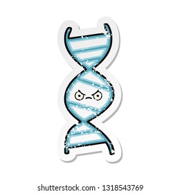 distressed sticker of a cute cartoon DNA strand