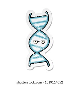 distressed sticker of a cute cartoon DNA strand