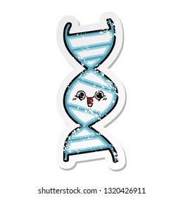 distressed sticker of a cute cartoon DNA strand