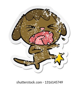 distressed sticker of a cute cartoon dog barking