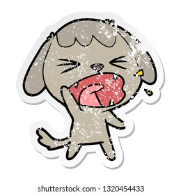 distressed sticker of a cute cartoon dog barking