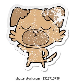 distressed sticker of a cute cartoon dog