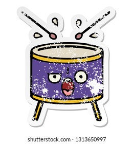 distressed sticker of a cute cartoon drum