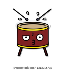 distressed sticker of a cute cartoon drum